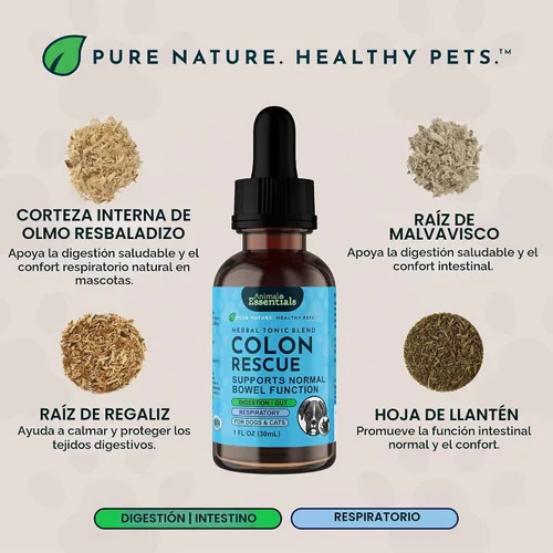 Vista 3 de Animal Essentials Colon Rescue Herbal GI Support para perros y gatos, 1 onza líquida, ayuda digestiva fabricada en Estados Unidos, mezcla