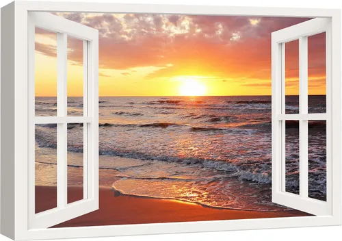 Vista 13 de Cuadro decorativo con diseño de ventana moderna blanca con vista, de la marca Wall26®