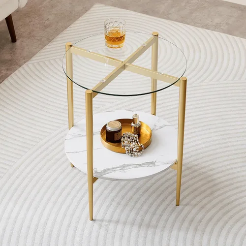 Vista 34 de LumFurn Mesa auxiliar redonda de cristal, mesa de sofá de diseño moderno de mediados de siglo para sala de estar, 18 pulgadas de diámetro x 23