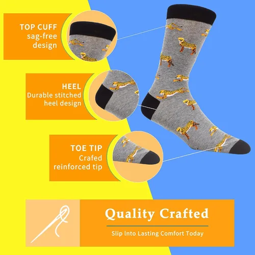 Vista 4 de Makabo- Calcetines de vestir coloridos, divertidos y casuales para hombre., 12 pares - Animales de la selva, 13-15