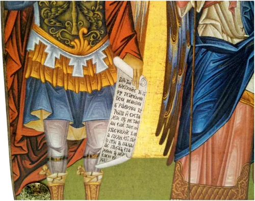 Vista 6 de Icono de madera griego ortodoxo cristiano hecho a mano Athos Monte Athos de Arcángeles Miguel y Gabriel/Mp4