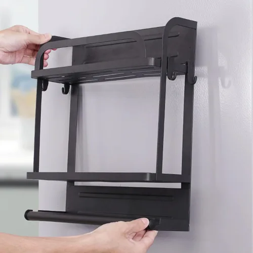 Vista 5 de Organizador magnético para especias, estante magnético para refrigerador, estante de almacenamiento con soporte para toallas de papel para Doble