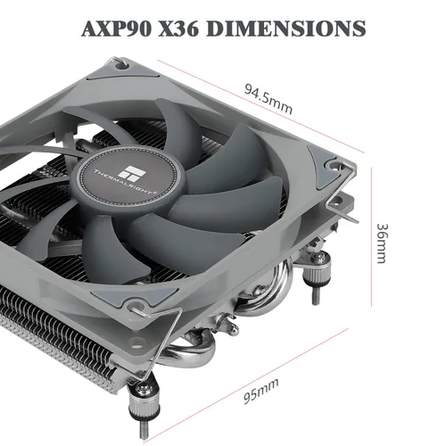 Vista 7 de Thermalright AXP90-X36 Enfriador de aire de CPU de perfil bajo, refrigeración por radiador de 1.417 in de altura, ventilador PWM delgado TL-9015