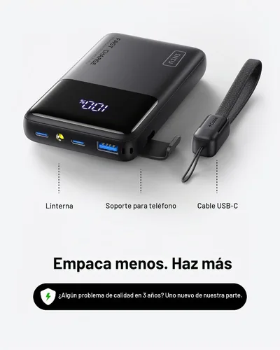 Vista 5 de INIU Banco de energía, compacto 10000mAh 45W PD cargador portátil de carga Negro