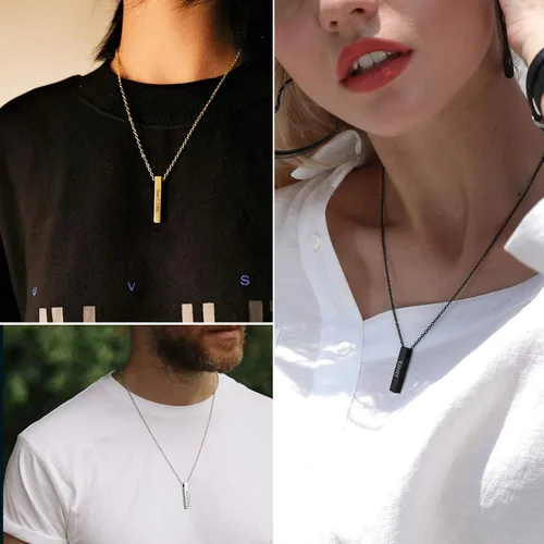 Vista 272 de FindChic Collares personalizados con urna para cenizas, barra vertical, gato, luna, reloj de arena, garra de perro, acero inoxidable, chapado en oro