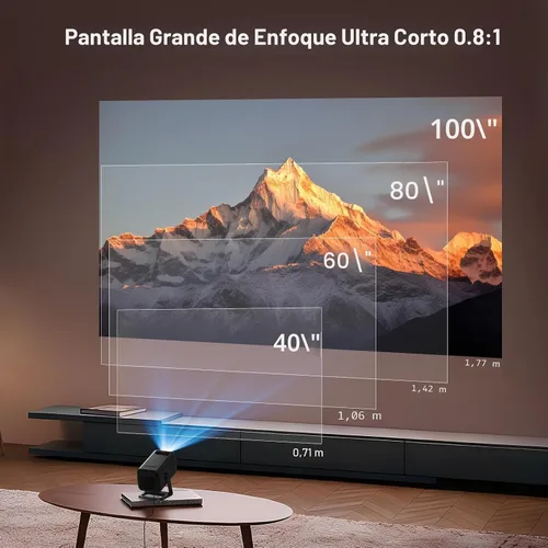 Vista 5 de Mini proyector 1080P 4K compatible con WiFi 6 y Bluetooth 5.4 Aplicaciones integradas Android 14 Auto Keystone Proyector portátil al aire libre