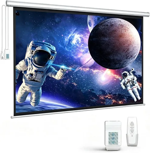 Vista 8 de DINAH Pantalla de proyector eléctrica de 72 pulgadas con control remoto, caída automática de aire para interiores, proyección motorizada 4K 3D HD