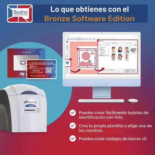 Vista 4 de Magicard Pronto. Impresora de tarjetas de identificación y paquete completo de suministros con software Bodno ID Edición Bronce
