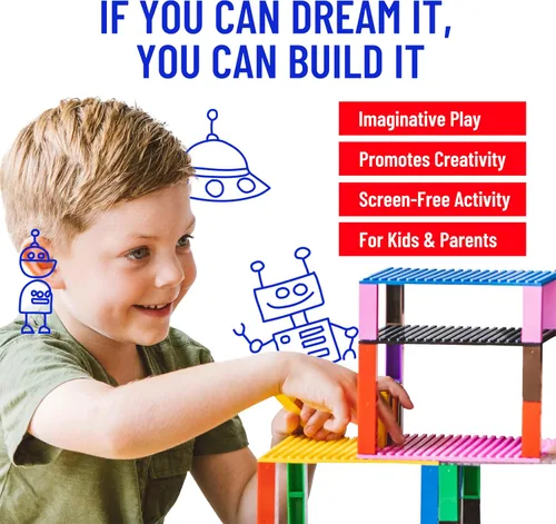 Vista 5 de Strictly Briks Placas Base Apilables - Paquete de 24 de 10"x10", 32x32 Conectores, Compatible con Lego para Construir Escenas de Ciudad, Arcoír