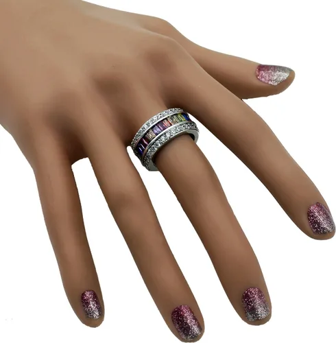 Vista 4 de HERMOSA Anillos para mujer, multicolor, circonita cúbica, arco iris, tallas 6 a 12