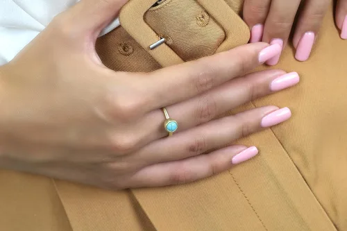 Vista 2 de Turquoise Bezel Ring - 14k Gold - Elegant December Birthstone Bridal Ring - Simple Stackable Design