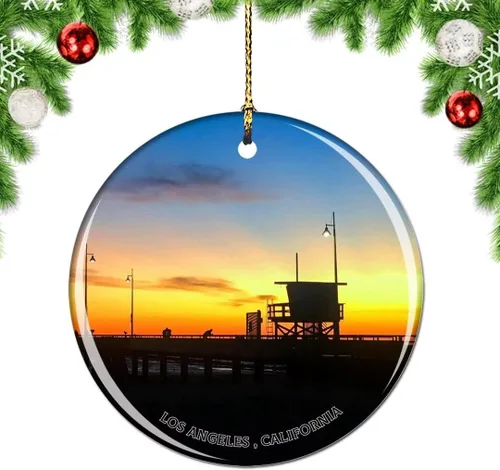 Vista 17 de California Los Ángeles Battleship Museum USA Christmas Tree Adorno Decoración Colgante Colgante Decoración City Travel Souvenir Collection Porcelana