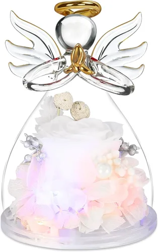 Vista 18 de Flores preservadas para entrega, regalos de cumpleaños para mujeres, mamá, abuela Christmas Rose Gifts for Women Mom Her,Glass Angel Figurines