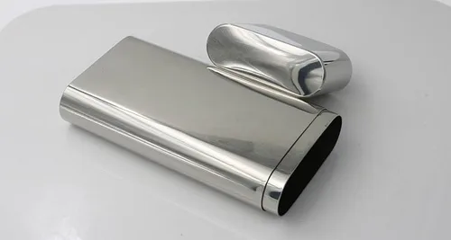 Vista 8 de Caja de cigarros triple de acero inoxidable con bolsillo para cigarros (acabado espejo)