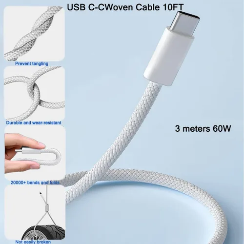Vista 5 de Cargador iPhone 16 15, paquete de 2 bloques de cargador PD USB C de carga rápida, enchufe de pared con cable de carga USB C a C de 3.05 m de largo