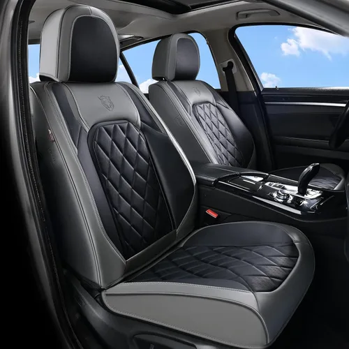 Vista 22 de Coverado Fundas de Asientos Delanteros, Funda de Asiento de Cuero Sintético de Lujo Impermeable, Protector de Asiento de Coche Beige, Funda