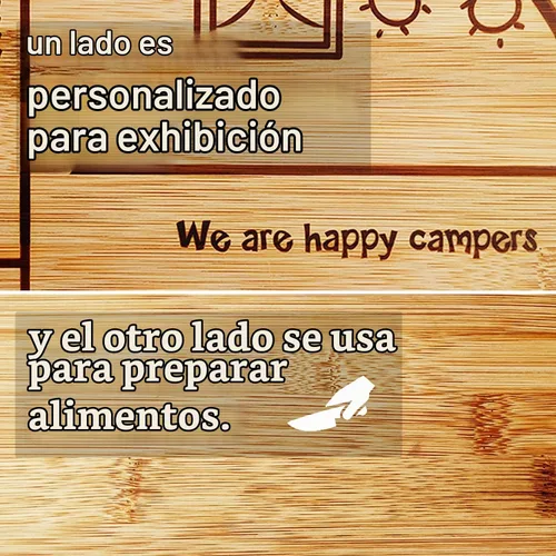 Vista 6 de Tabla grande de corte de bambú Happy Camper, cubierta de estufa de madera para RV, tabla de cortar carne para barbacoa, tabla de cortar para pavo