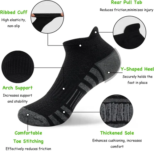 Vista 4 de Calcetines acolchados para niños y niñas, calcetines deportivos para niños con lengüeta de corte bajo para 4 a 10 años de edad, 6 pares
