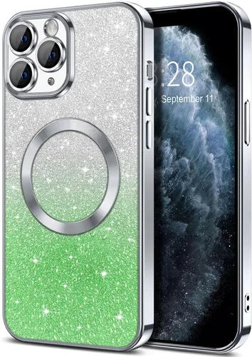 Vista 157 de Hython Funda para iPhone 13 Pro transparente con purpurina magnética [compatible con MagSafe] Protector completo de lente de cámara delgado