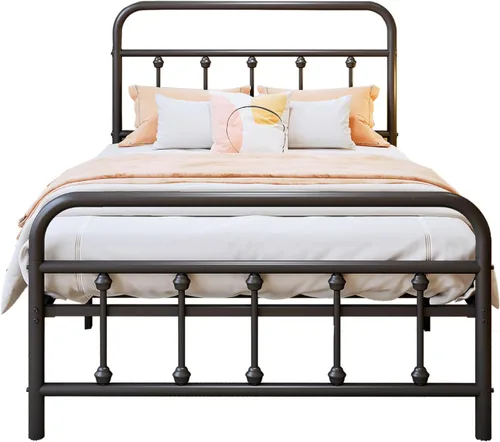 Vista 7 de Base de cama Vengarus de metal, base de cama de tamaño individual con cabecero, estructuralmente estable, listones de acero resistentes