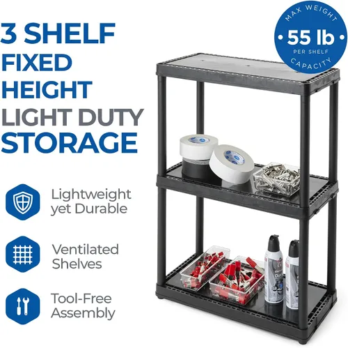 Vista 4 de Gracious Living Sistema de organización de almacenamiento de 3 estantes de altura fija, uso ligero, sólido, de 12 x 24 x 33 pulgadas, para hogar