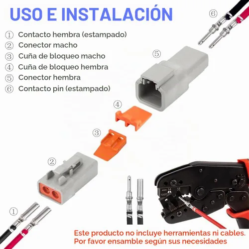 Vista 2 de GRZWAYS Kit de Conectores DTP de 2 Pines Automotriz IP67 Impermeables Conectores Eléctricos Enchufe 3 Juegos Terminales Enchufes de Pines