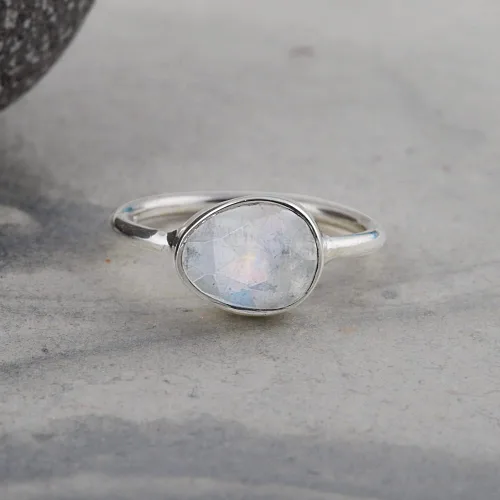 Vista 5 de Anillo de piedra lunar brillante 925 joyería de piedras preciosas de plata esterlina