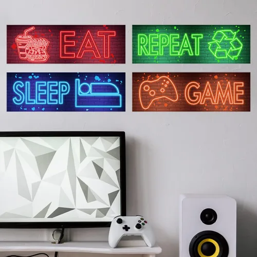 Vista 5 de Calcomanía de pared de videojuegos de neón, decoración de pared para niños, decoración de juegos para habitación de niños, videojuegos, arte