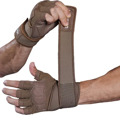 Vista 8 de Guantes de entrenamiento para hombres y mujeres, guantes acolchados para levantamiento de pesas en el gimnasio con soporte para muñeca, protección