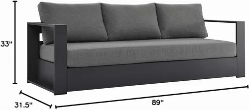 Vista 9 de Modway Tahoe - Sofá de aluminio para patio exterior en gris carbón