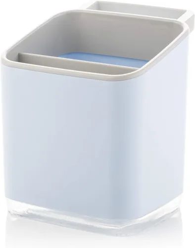 Vista 7 de Minky Homecare Organizador de esponja para fregadero con bandeja extraíble, riel para paños y boquilla de drenaje, organizador de huellas pequeñas