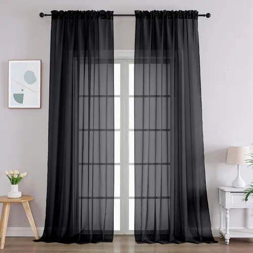Vista 98 de Gwine Cortinas transparentes negras de 108 pulgadas de largo Negro