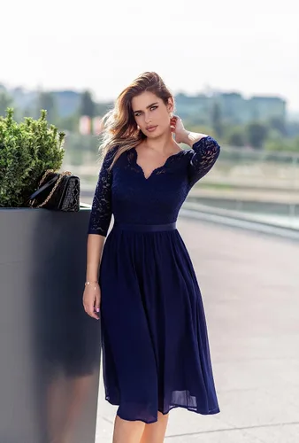 Vista 3 de MISSMAY Vestido de fiesta de dama de honor formal de encaje con cuello en V