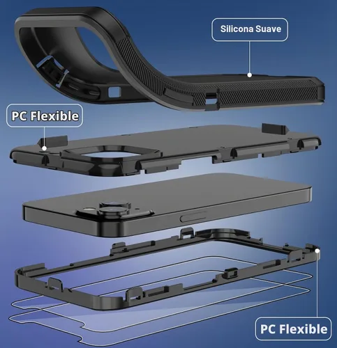 Vista 4 de Funda para iPhone 14 con 2 protectores de pantalla, resistente a los golpes, a prueba de caídas, a prueba de polvo, cuerpo completo, resistente