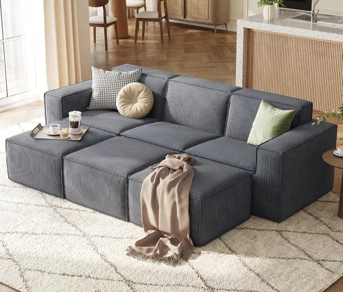 Vista 16 de LINSY HOME Sofá Seccional Modular, Sofá Sin Huesos en Forma de L de 105", Sofá de 3 Asientos con Otomana Móvil, Sofás Seccionales Nube de Pana
