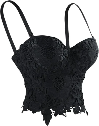 Vista 3 de Charmian - Corset para mujer, diseño punk, gótico, con encaje floral, para fiesta
