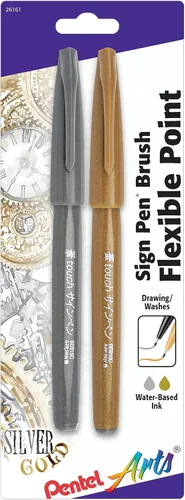 Vista 3 de Bolígrafo con punta de pincel Pentel, tinta ocre. Caja de 12 (SES15 C-Y), Negro Paquete de 1