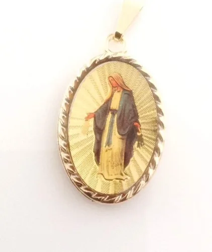 Vista 2 de Medalla de la Virgen la Milagrosa Collar 17 Pulgadas Cadena Plana Medalla Milagrosa