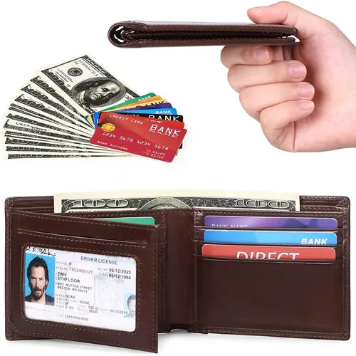 Vista 3 de SENDEFN Billeteras para hombre de cuero genuino con bloqueo RFID, tarjetero plegable, A-Marrón, Retro