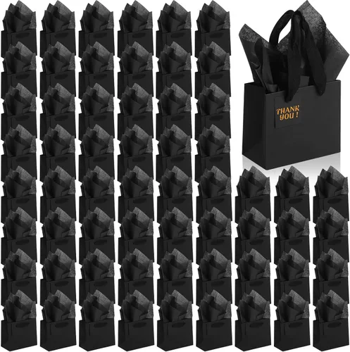 Vista 19 de Qilery 50 bolsas de regalo de papel de boda a granel con papel de seda, pequeñas bolsas de regalo con asa y etiquetas para cumpleaños, bodas