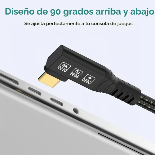Vista 5 de Cable USB 4 Thunderbolt 4, USB C a USB C, 40 Gbps, 240 W, 8K @ 60 Hz Cable trenzado de carga rápida USB C a USB C PD3.1 en ángulo recto