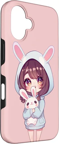 Vista 3 de Anime Girl With Bunny Kawaii Easter Japanese Otaku Girl Case for iPhone 16