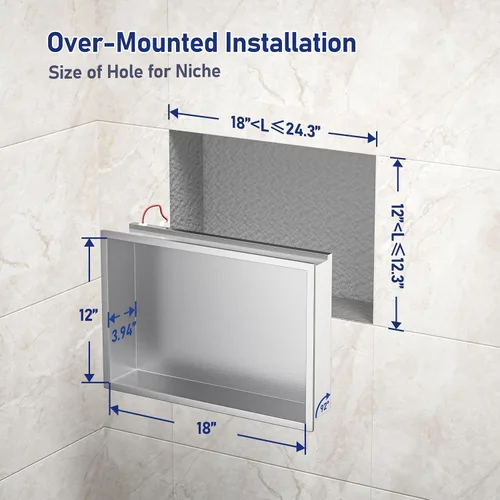 Vista 3 de Acero inoxidable Led Ducha Nicho 18"x12" Cepillado 3-Color LED
