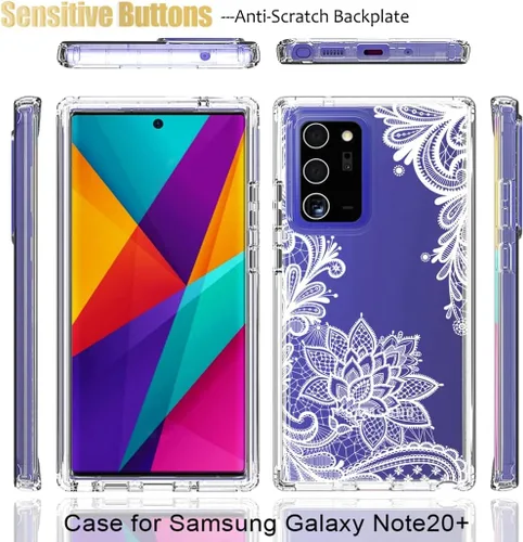 Vista 5 de Funda para Galaxy Note 20 Ultra 5G SM-N986U con protector de pantalla de vidrio templado, funda protectora de cuerpo completo con bonito