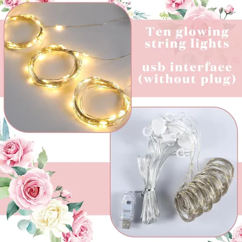 Vista 4 de BBTO 2 paneles de cortina de tul blanco con cadena de luces para fiestas, bodas, despedidas de soltera, cortina LED blanca transparente