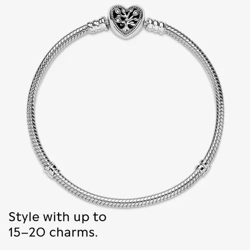 Vista 7 de Pandora Moments Family Tree Heart Clasp Snake Chain Bracelet - Compatible Moments Charms - Sterling Silver, Cubic Zirconia & Black Enamel Charm