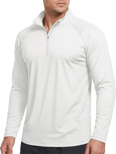 Vista 28 de CRYSULLY Camiseta de manga larga con cremallera de 1/4 para hombre, con protección solar, pullover UPF 50+, rash guard para correr, camiseta ligera