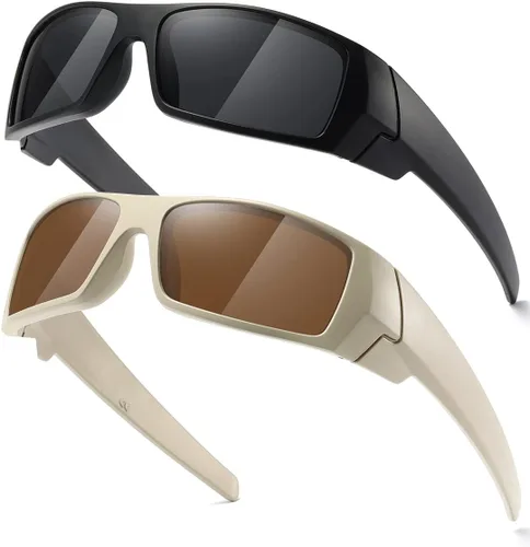 Vista 16 de Gafas de sol polarizadas para hombre y mujer, estilo retro, deportivo, rectangular, envolvente, vintage, protector de disparo Negro - Negro