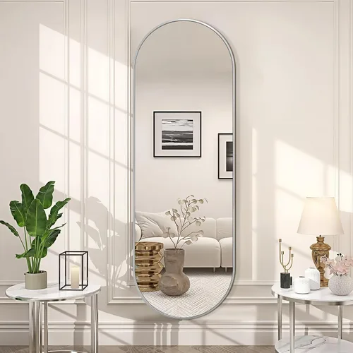 Vista 15 de Niccy - Espejo ovalado de longitud completa de 48"×16", espejo largo de pared con marco de aluminio, espejos grandes para sala de estar, espejo Negro