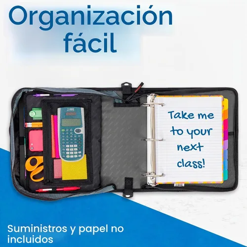 Vista 7 de Case-it Mighty Zip Tab - Carpeta escolar con cremallera Anillos tóricos de 3 pulgadas, capacidad de 600 hojas, carpeta de archivos expandible de 5